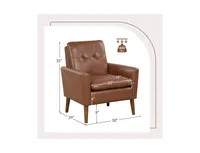 Modern Pu Leather Accent Chair with Solid Wood Legs-Brown