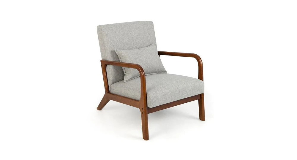 Modern Accent Chair with Rubber Wood Frame and Lumbar Pillow