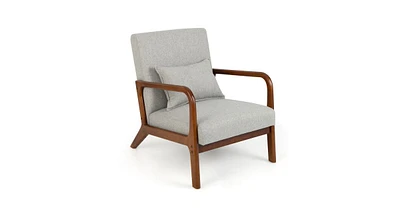 Modern Accent Chair with Rubber Wood Frame and Lumbar Pillow