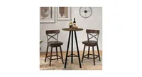 Set of 2 Wooden Swivel Bar Stools with Open X Back and Footrest