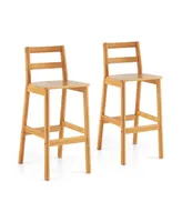 Set of 2 28" Rubber Wood Armless Bar Stools with Backrest and Footrest-Natural