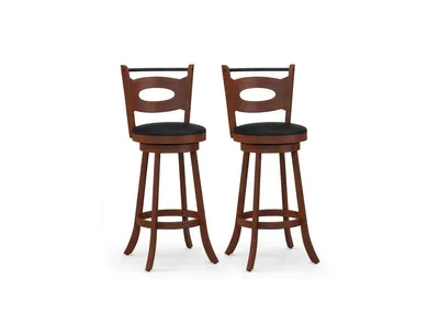 2 Pieces Swivel Bar Stools with Curved Backrest and Seat Cushions