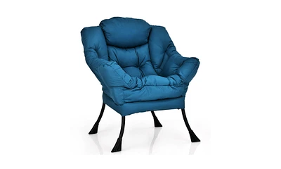 Modern Polyester Fabric Lazy Chair with Steel Frame and Side Pocket