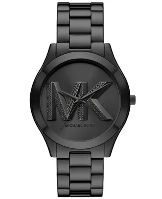 Michael Kors Women's Slim Runway Three-Hand Black Stainless Steel Watch 42mm
