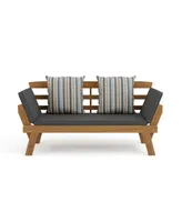 Furniture of America 30.75" Acacia Convertible Patio Sofa Daybed with Cushions