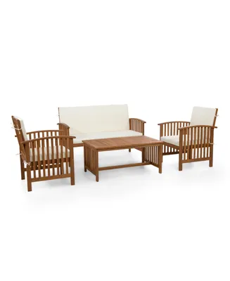 Furniture of America 4 Piece Acacia Patio Conversation Set with Removable Cushions