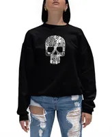 La Pop Art Women's Rock and Roll Skull Word Crewneck Sweatshirt