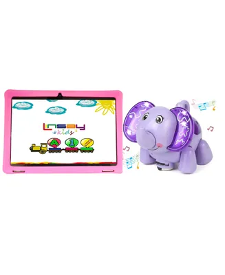 Linsay New 10.1" Funny Kids Tablet Octa Core 128GB Bundle with Pink Kids Defender Case and Smart Elephant Toy Lights and Music Newest Android 13