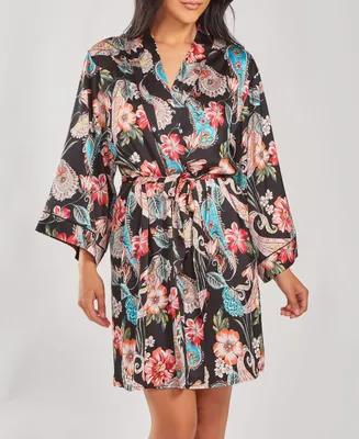 iCollection Women's Silky Soft Short Printed Robe