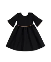 Hope & Henry Big Girls Ruffle Sleeve Ponte Dress with Suede Detail