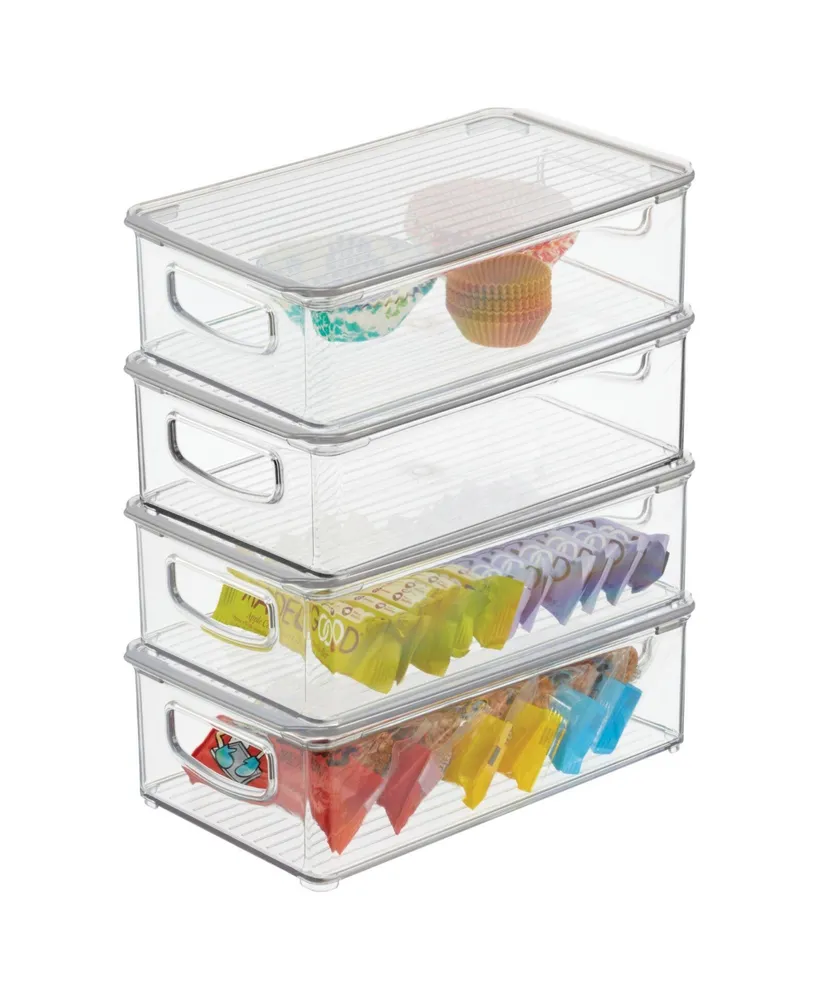 MDesign Plastic Storage Bin Box Container, Lid and Handles - 4 Pack,  Clear/Clear