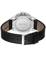 Hugo Boss Men's Troper Quartz Fashion Chrono Black Leather Watch 45mm