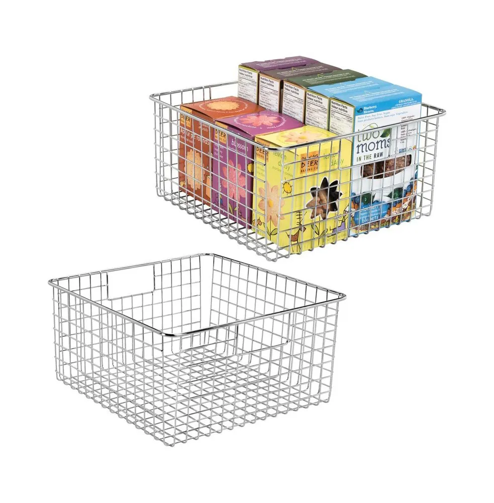 MDesign Metal Wire Food Organizer Basket with Built-In Handles