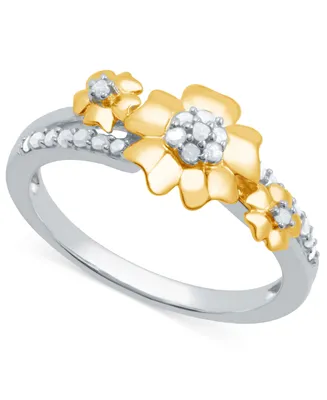 Diamond Flower Ring (1/6 ct. t.w.) Sterling Silver & 14k Gold-Plate -  Gold