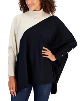 Jm Collection Women's Printed Poncho Turtleneck Sweater, Created for Macy's