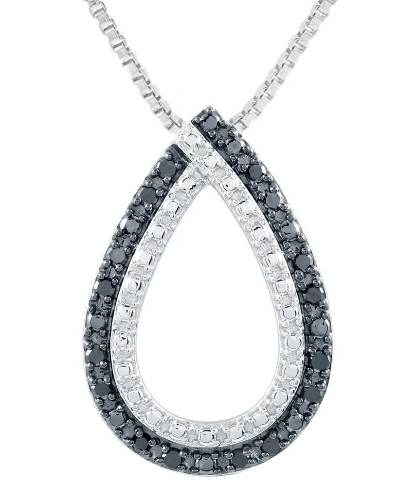 Black Diamond Open Teardrop 18" Pendant Necklace (1/6 ct. t.w.) in Sterling Silver