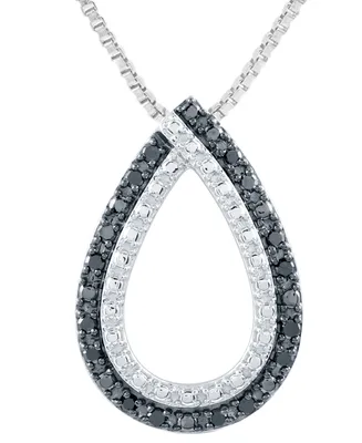 Black Diamond Open Teardrop 18" Pendant Necklace (1/6 ct. t.w.) in Sterling Silver