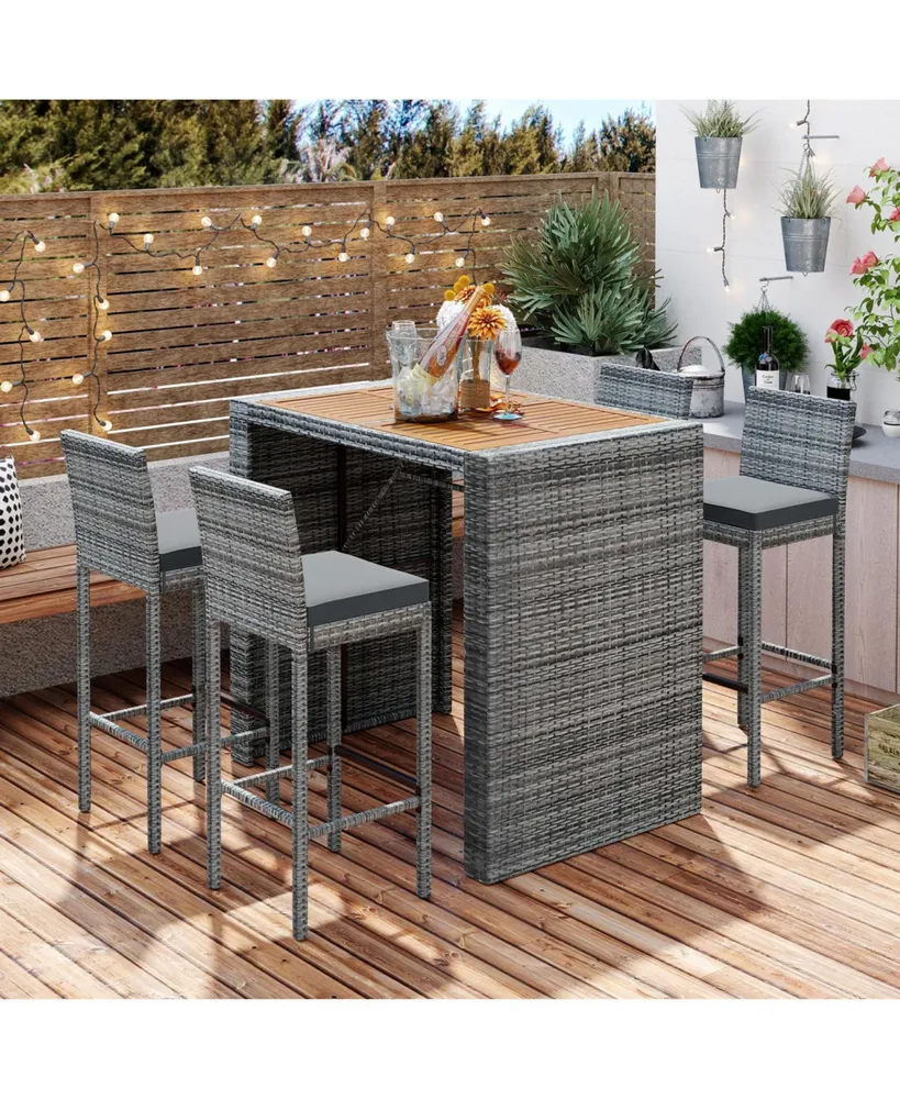 Streamdale Furniture 5-Pieces Outdoor Patio Wicker Bar Set, Bar Height Chairs With Non-Slip Feet And Fixed Rope