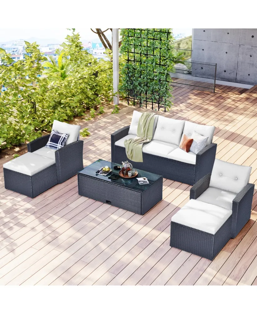 Simplie Fun 6-Piece All-Weather Wicker Patio Outdoor Dining Conversation Sectional Set With Table