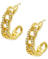 Adornia 14k Gold-Plated Small Pave Curb Chain Huggie Hoop Earrings, 0.75"