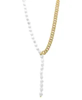 Adornia 14k Gold-Plated Pave Chain & Mother-of-Pearl Asymmetrical Lariat Necklace, 15" + 2" extender