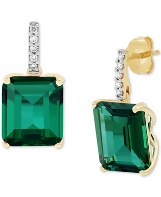 Grown With Love Lab Emerald (10 ct. t.w.) & Diamond (1/10 Drop Earrings 14k Gold