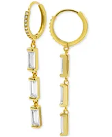 Adornia 14k Gold-Plated Triple Rectangle Crystal Charm Huggie Hoop Earrings