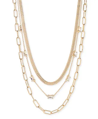 On 34th Crystal & Mixed Link Layered Collar Necklace, 16" + 2" extender, Created for Macy's