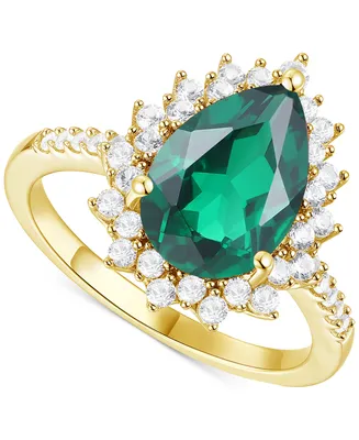 Lab-Grown Emerald (2-1/4 ct. t.w.) & Lab-Grown White Sapphire (5/8 ct. t.w.) Halo Ring in 14k Gold-Plated Sterling Silver