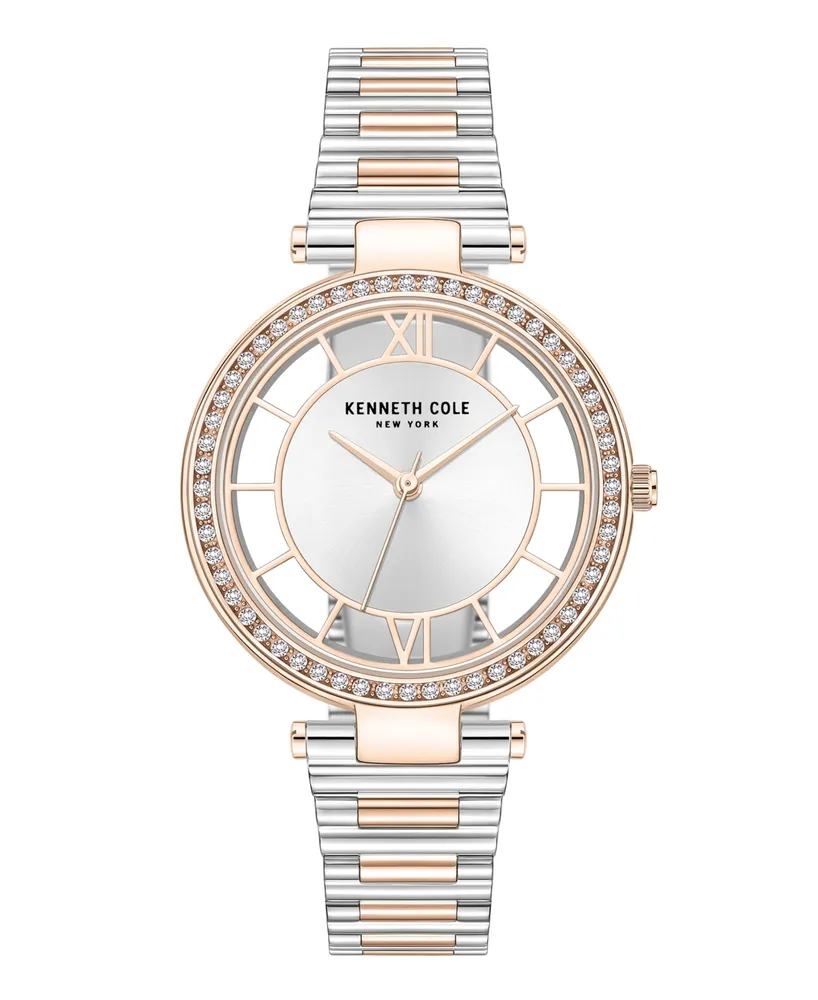 Kenneth Cole New York Women's Transparency Two-Tone, Silver-Tone, Gold-Tone Rose Stainless Steel Watch 34mm