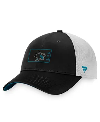 Men's Fanatics Black, White San Jose Sharks Authentic Pro Trucker Snapback Hat