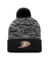 Men's Fanatics Black Anaheim Ducks Defender Cuffed Knit Hat with Pom