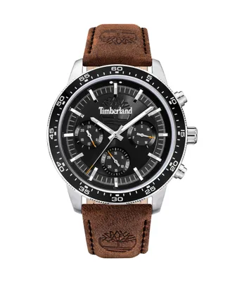Timberland Men's Quartz Dark Brown Genuine Leather Strap Watch, 44mm
