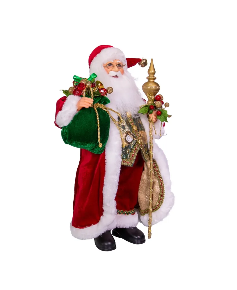 Kurt Adler 17" Kringle Klaus Elegant Santa with Staff and Bag of Gifts