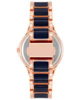 Anne Klein Women's Three Hand Quartz Navy Enamel and Rose Gold-tone Alloy Bracelet Watch, 38mm - Navy-Rose Gold