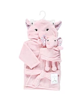 Little Treasure Baby Girls Treasure Plush Bathrobe and Toy Set, Floral Elephant, 0-9 Months