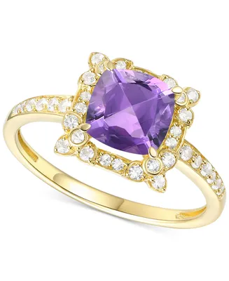 Amethyst (1-1/3 ct. t.w.) & Lab-Grown White Sapphire (1/4 Halo Ring 14k Gold-Plated Sterling Silver (Also Additional Gemstones)