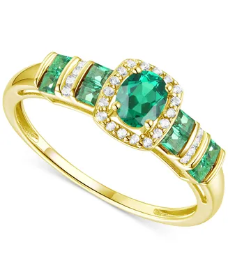 Lab-Grown Emerald (1/2 ct. t.w.) & Lab-Grown White Sapphire (1/10 ct. t.w.) Halo Ring in 14k Gold-Plated Sterling Silver
