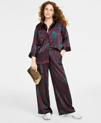 On 34th Womens Satin Pajama Top Wide Leg Pajama Pants Created For Macys