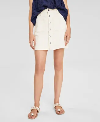 On 34th Women's Button-Front Denim Mini Skirt, Created for Macy's