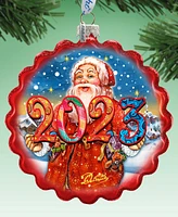 Designocracy Dated Celebration Santa Wreath Christmas Glass Ornaments G. DeBrekht