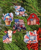 Designocracy Holiday Wooden Clip-On Ornaments American Farmhouse Set of 6 G. DeBrekht