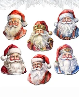 Designocracy Jolly Santa Faces Christmas Wooden Clip-On Ornaments Set of 6 G. DeBrekht