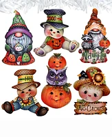 Designocracy Holiday Wooden Clip-On Ornaments Pumpkin, Scarecrow, Gnome Set of 6 J. Mills-Price