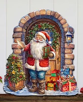 Designocracy Santa's Surprise Visit Christmas Wooden Door Hanger Door Decor G. DeBrekht