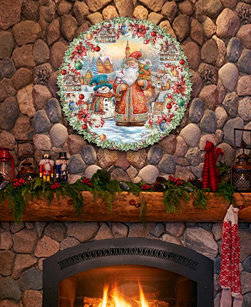 Designocracy Merry Christmas Wreath Christmas Wooden Wall Decor Door Decor G. DeBrekht