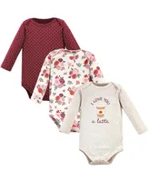 Hudson Baby Girls Cotton Long-Sleeve Bodysuits 3pk, Pumpkin Spice