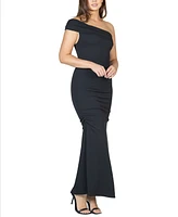 24seven Comfort Apparel Women's Party One Shoulder Rouched Maxi Dress