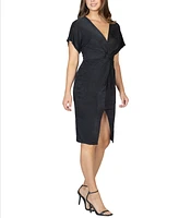 24seven Comfort Apparel Women's Short Sleeve V-neck Twist Front Dress