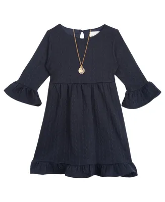 Rare Editions Little Girls Bell Sleeve Knit Dress with Necklace